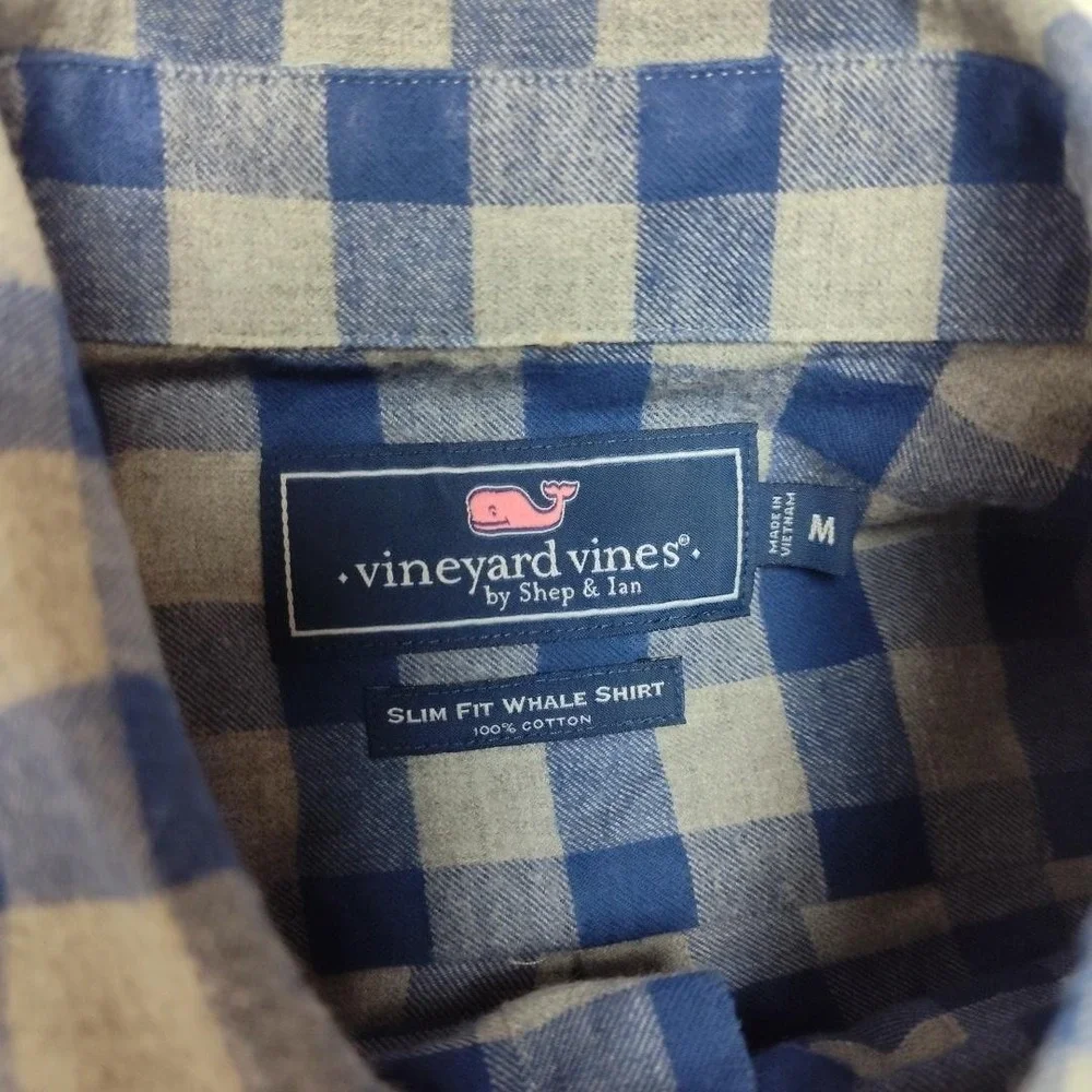 Vineyard Vines Shirt Mens Medium‎ Blue Check Flannel Slim Long Sleeve Button Up